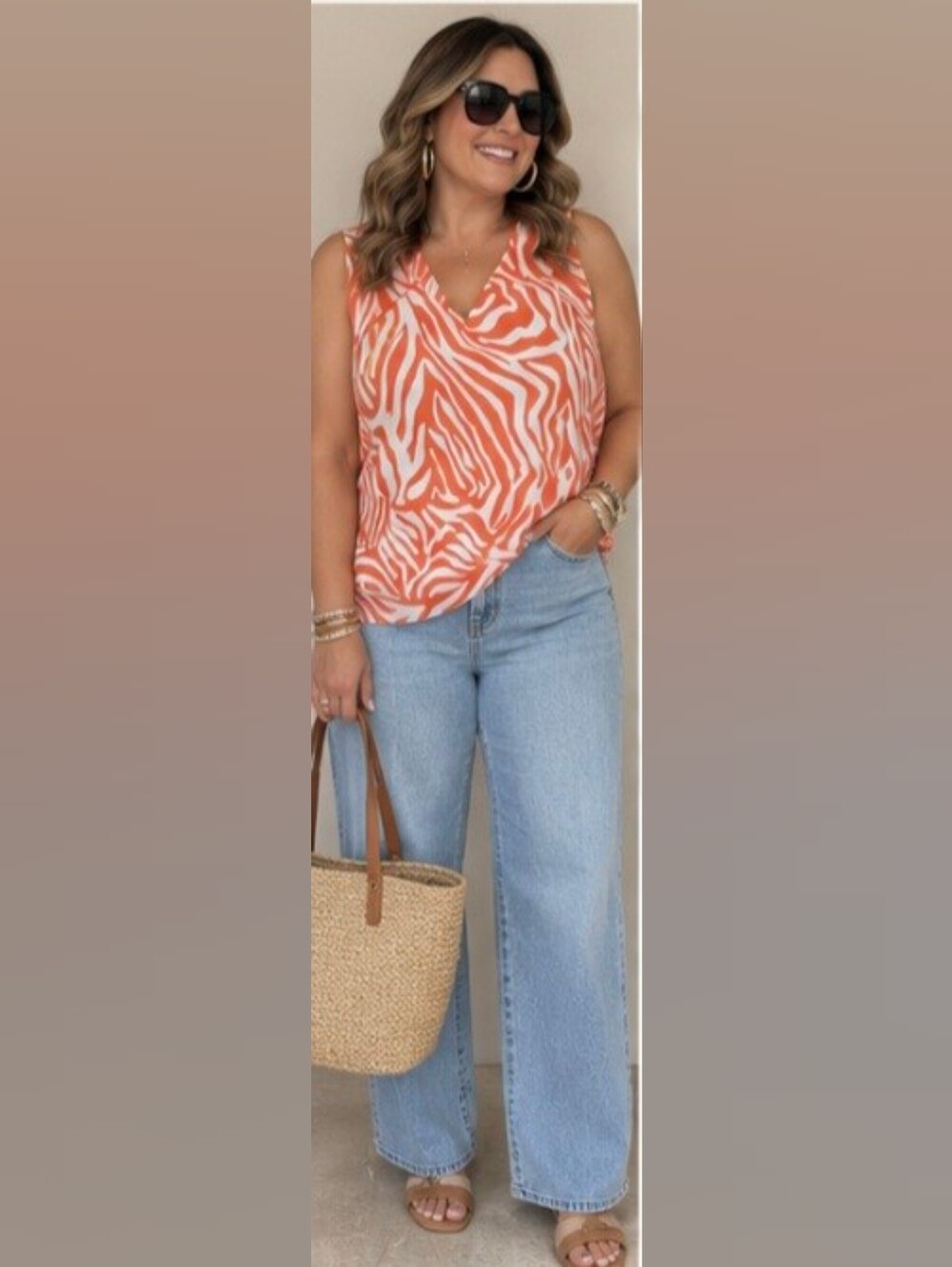 Liz Claiborne Orange and White Zebra-Print Sleeveless Tank